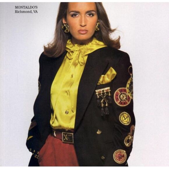 VTG 1992 Escada Clock Patch Gold Buttons Embroidered Black Wool Blazer 38 US 6 - Picture 1 of 7
